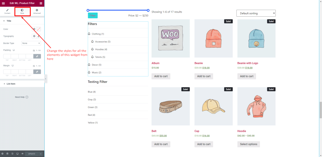 Product Filter Style