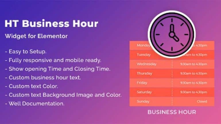 HT Business Hour - HT Business Hour Widget for Elementor