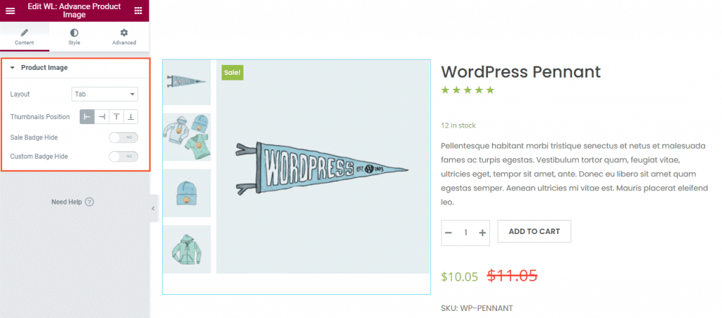 Woolentor advanced Product Image widget