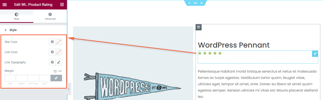 Product rating for quick view