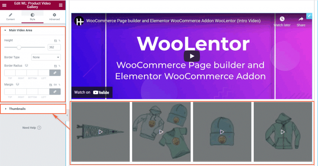 woolentor product video gallery