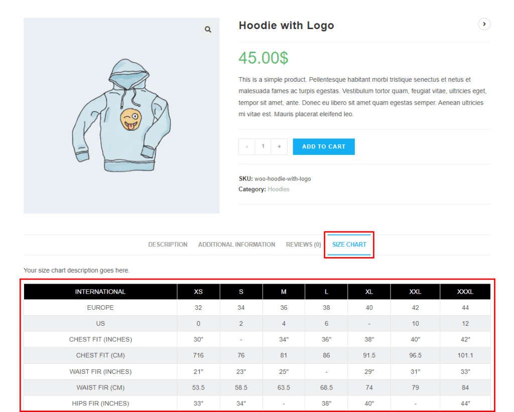 WooCommerce Product Size Chart - WooLentor