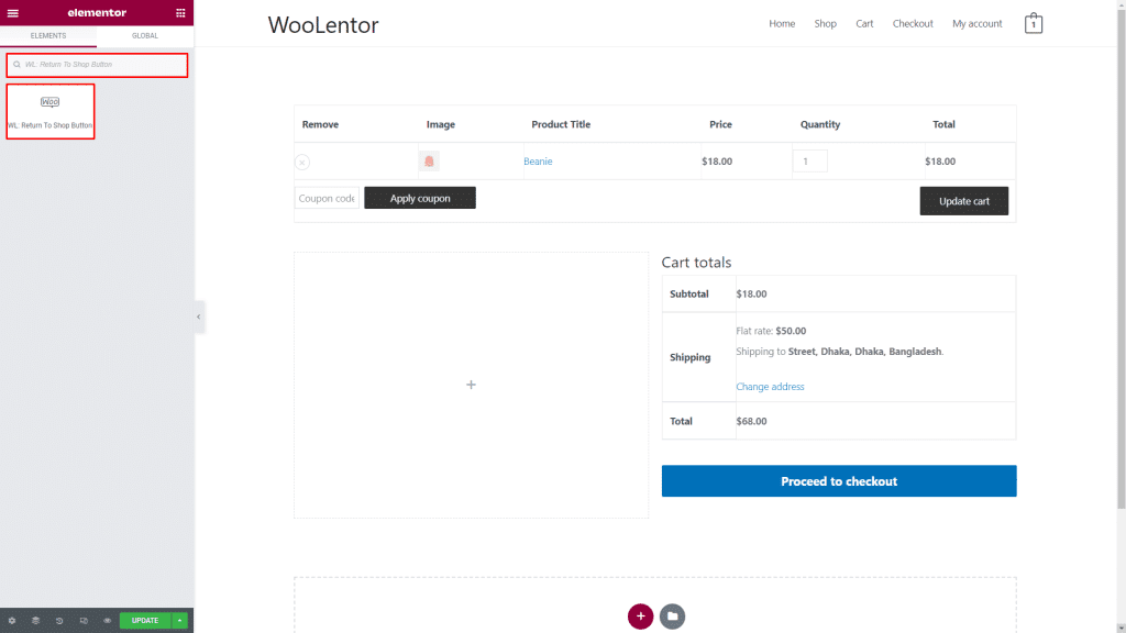 WooLentor Empty Cart Redirect Button Widget Addon