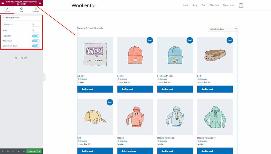 WooLentor Product Shop Page Template
