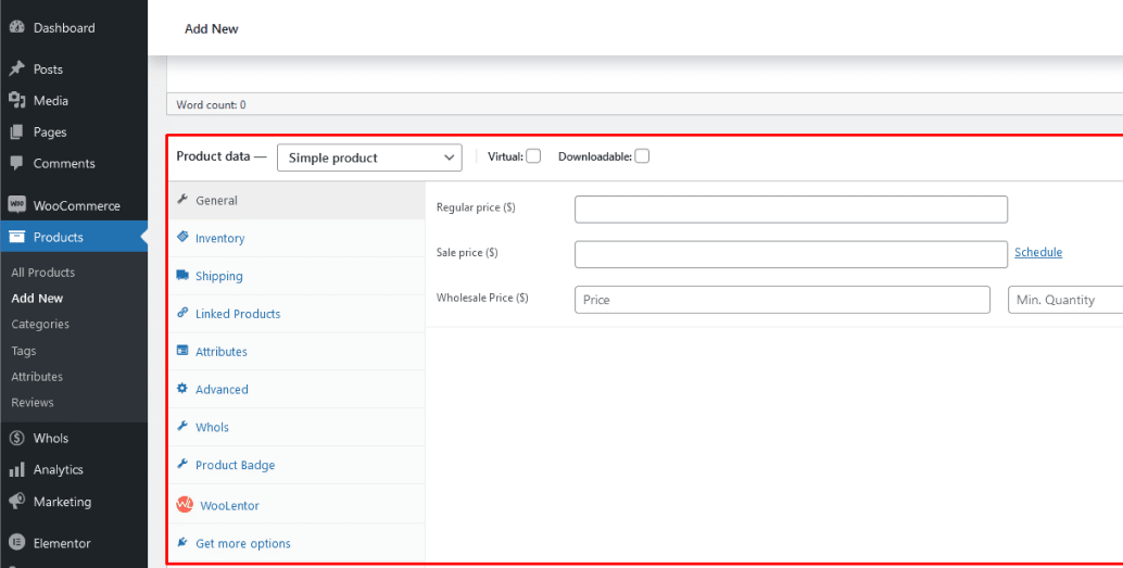 Fill in Product Data Box