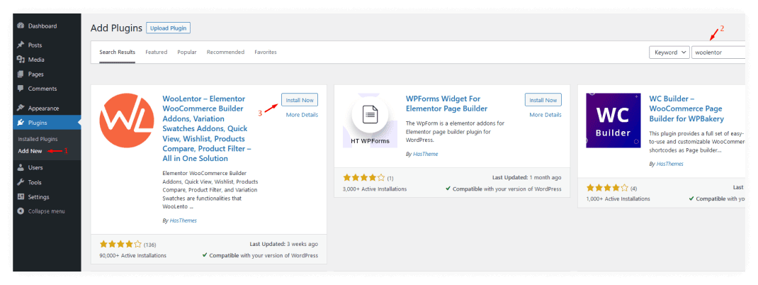 Install the WooLentor plugin on your WordPress site