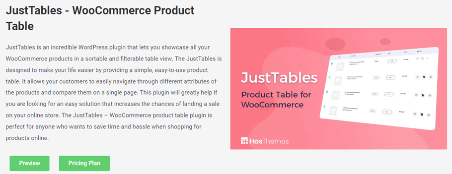 JustTables WooCommerce Product Table