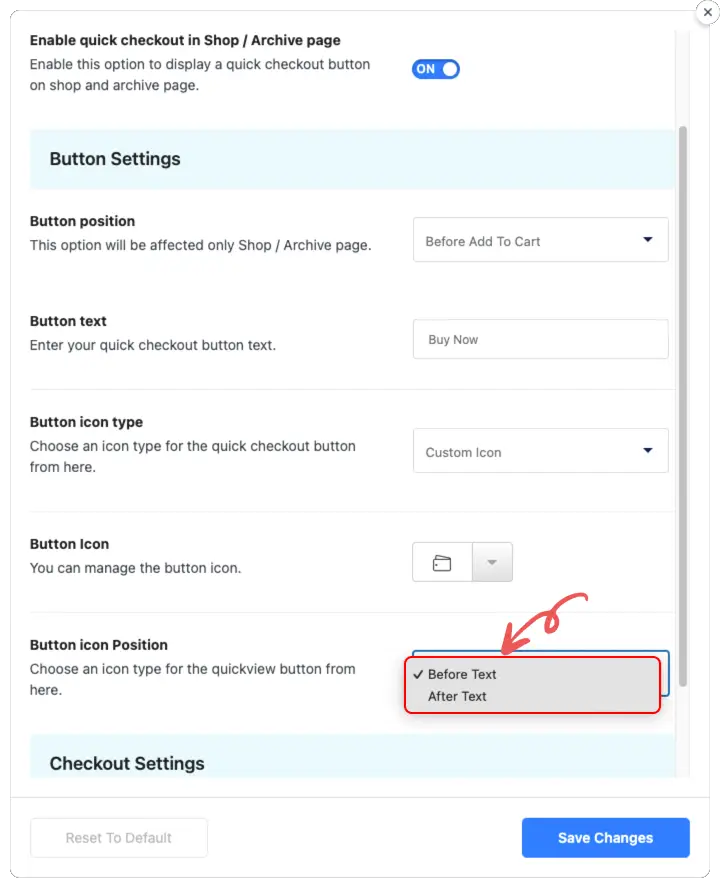 Quick Checkout Button Icon Position