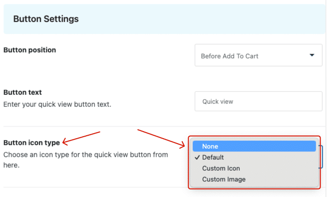 Quick view Button Icon Type