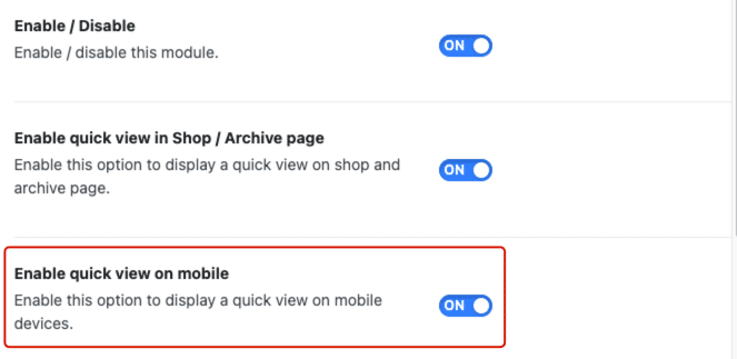 Enable quick view on mobile