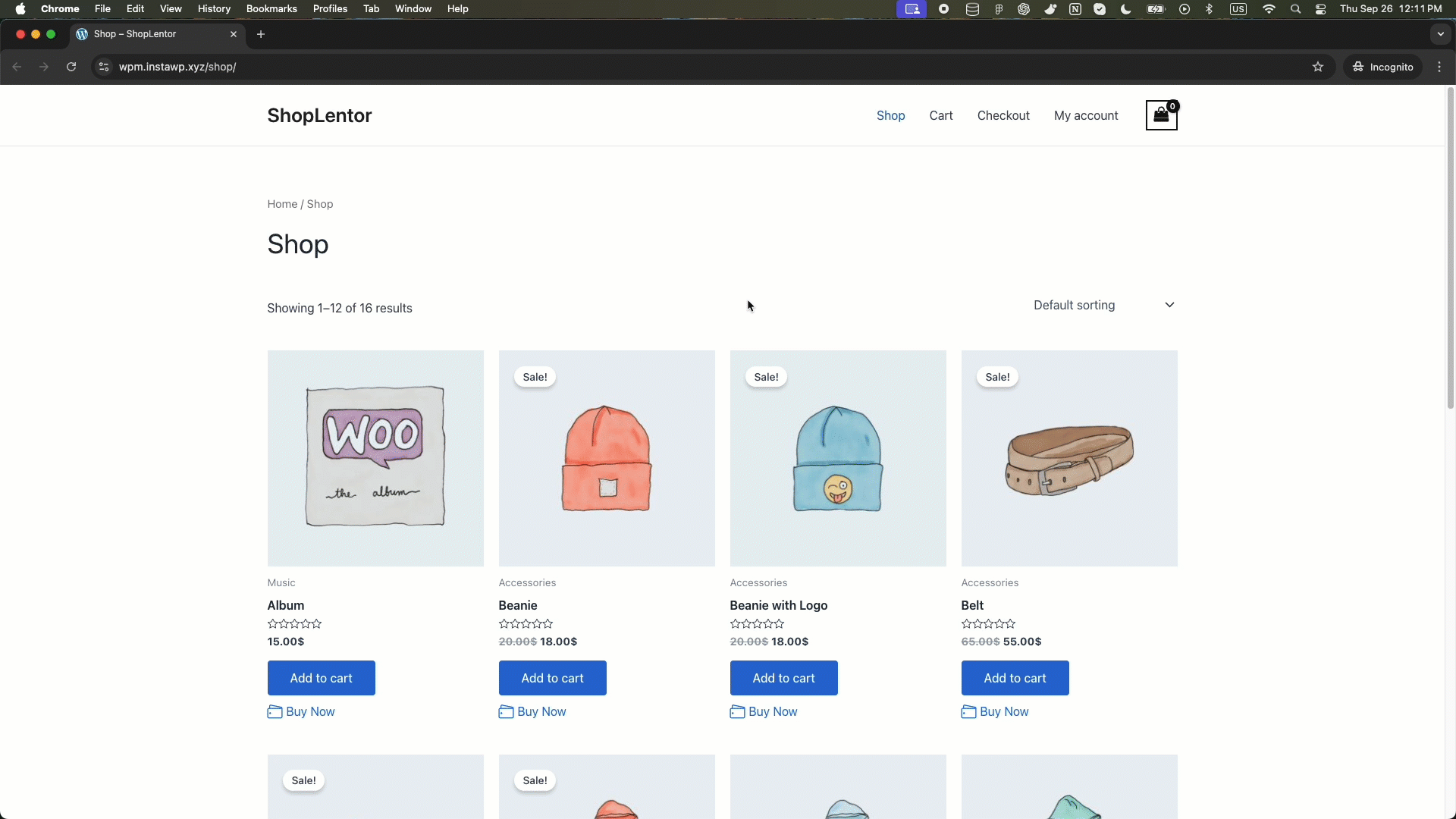 Preview of the quick checkout