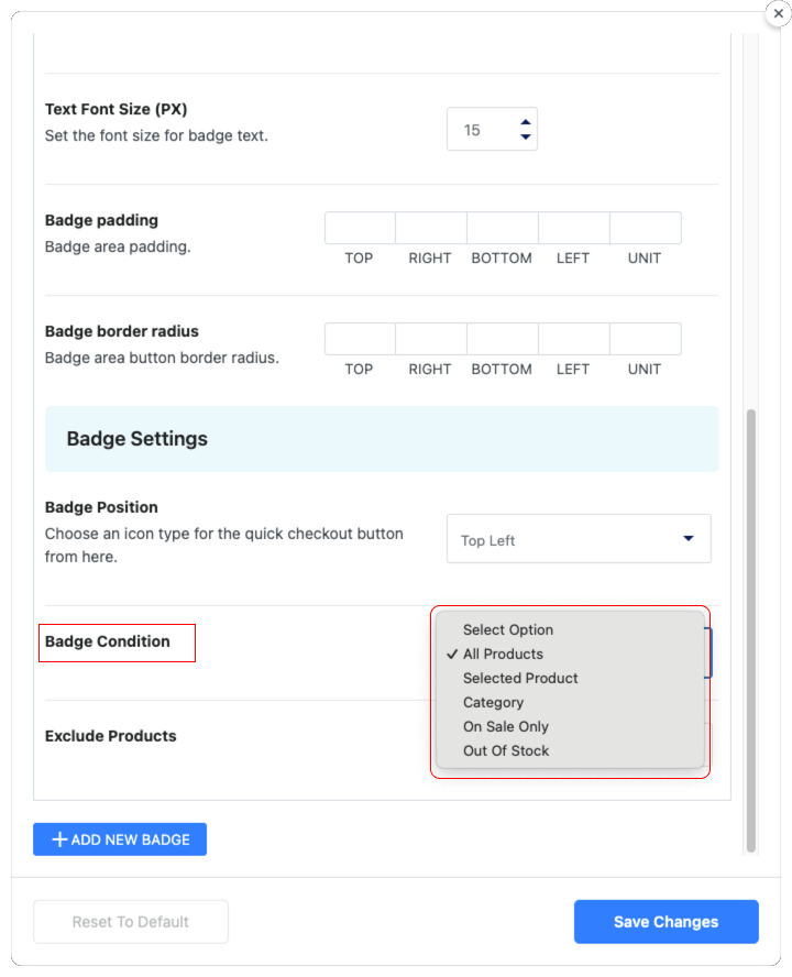 Product Badge Condition