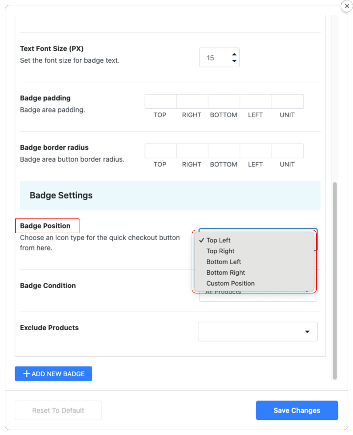 Product Badge Position