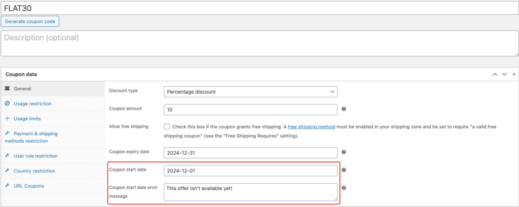 WooCommerce Coupon General Options