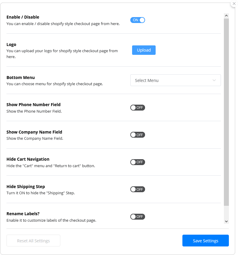 Basic Settings - Shopify Style Checkout
