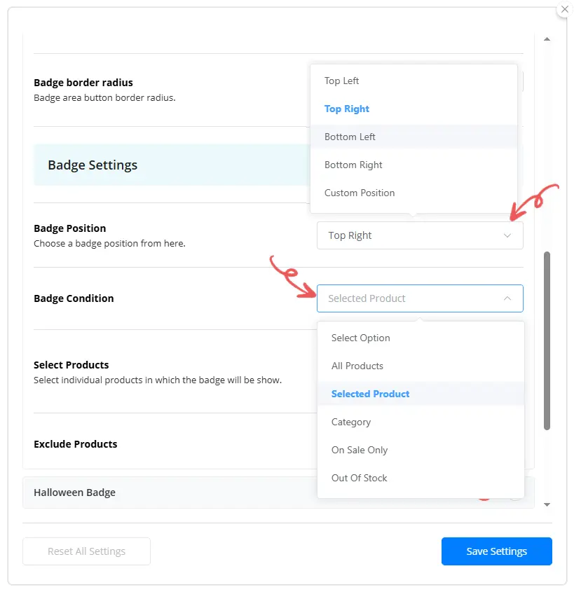 Configuring Badge Position and Conditions