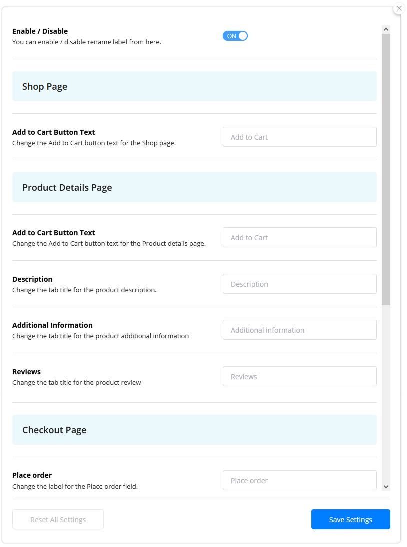 Customize Settings - Rename Label