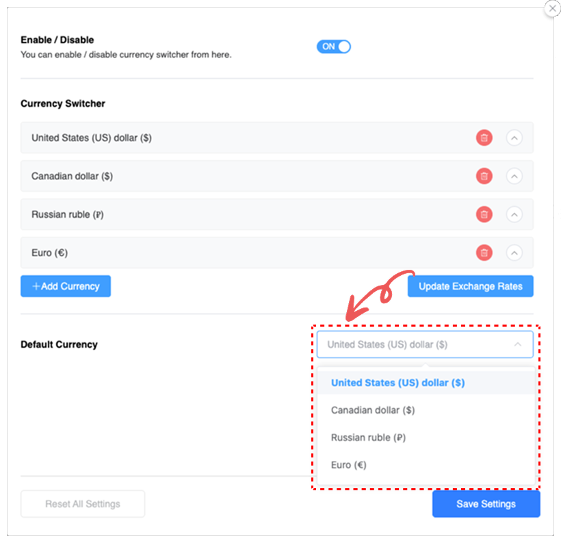 Default Currency Set - Multi-Currency