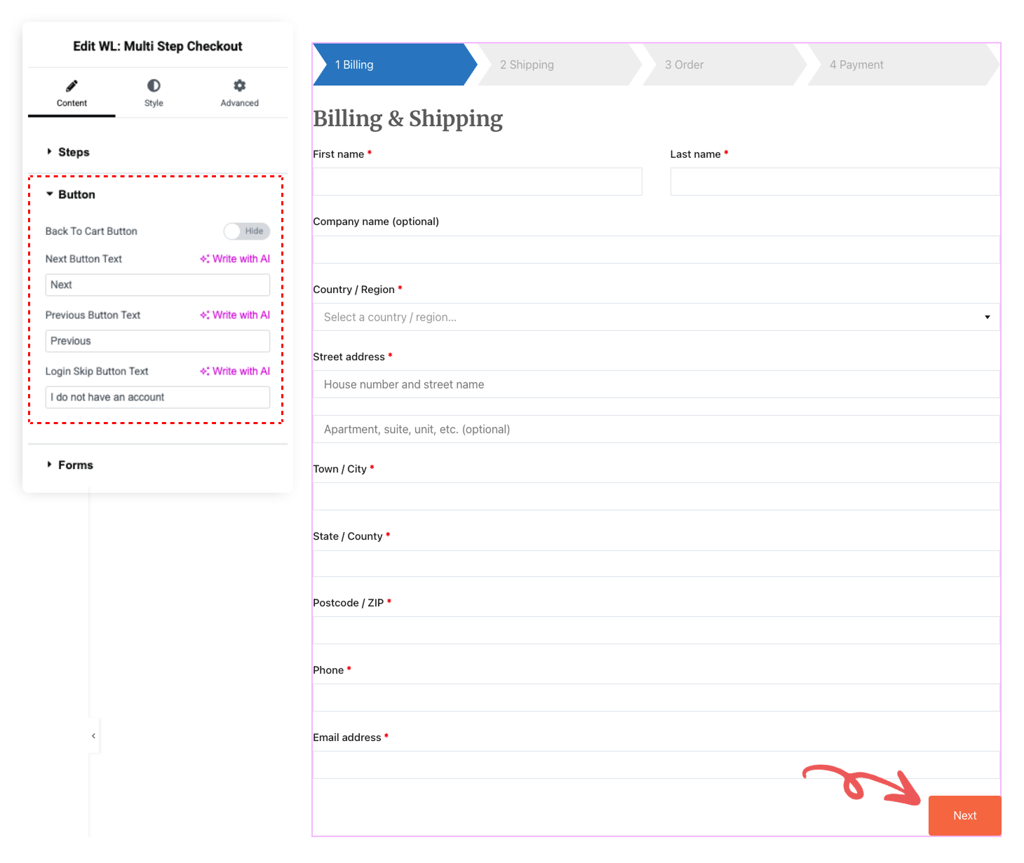 Next-Previous Button Image - Multi-Step Checkout