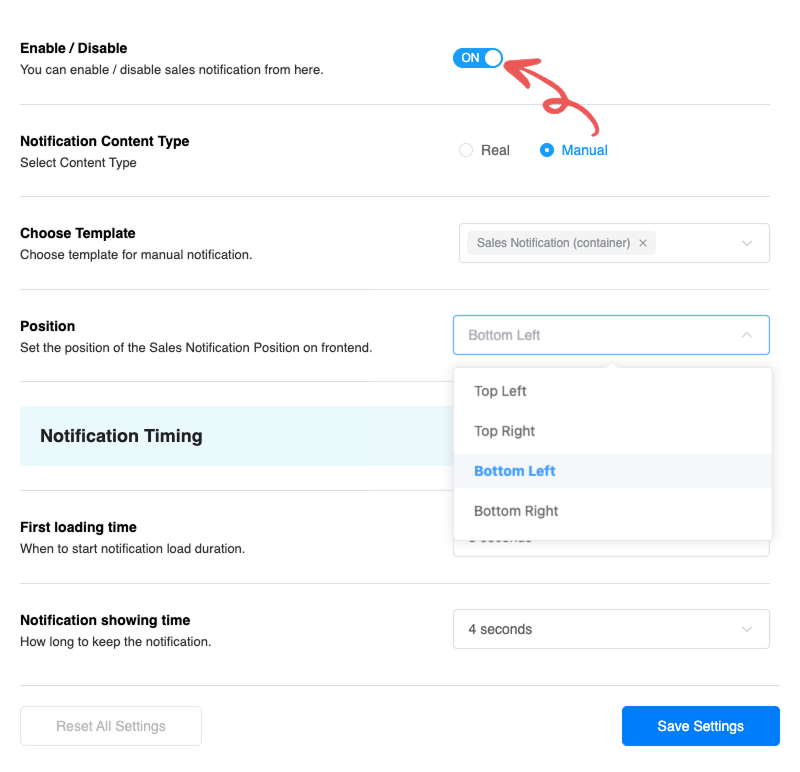 Notification Type Configuration - Sales Notification