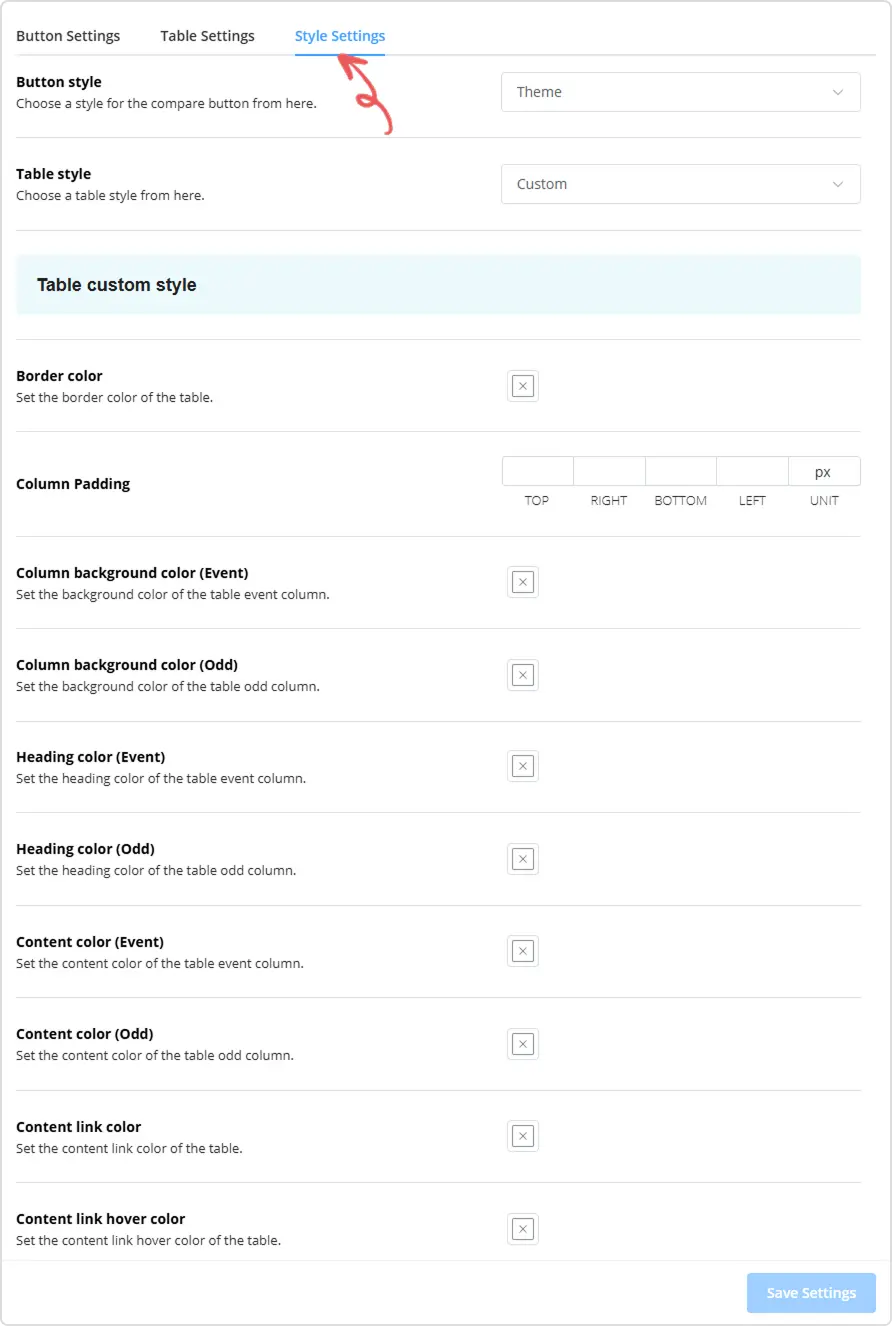 Personalize Compare Style Settings Image - Product Compare