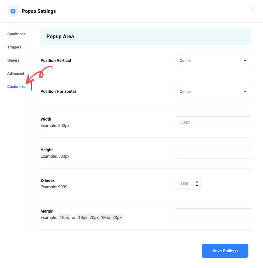 Setting Customize Image - Popup Builder