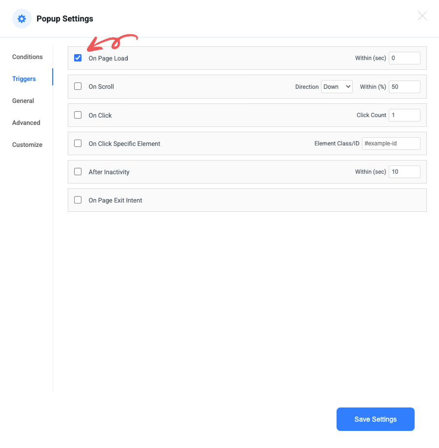 Setting Triggers Image - Popup Builder