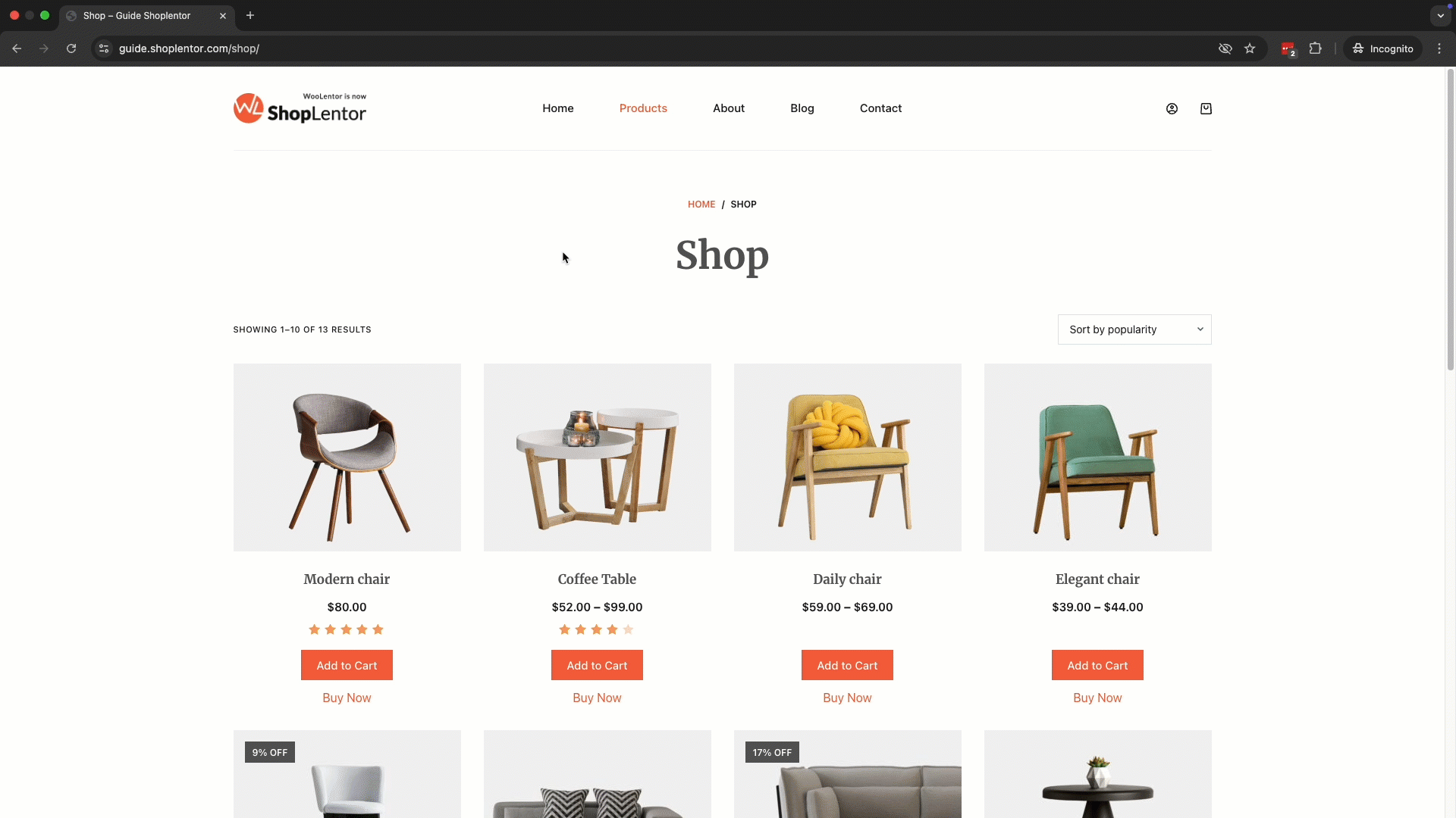 Preview of the quick checkout