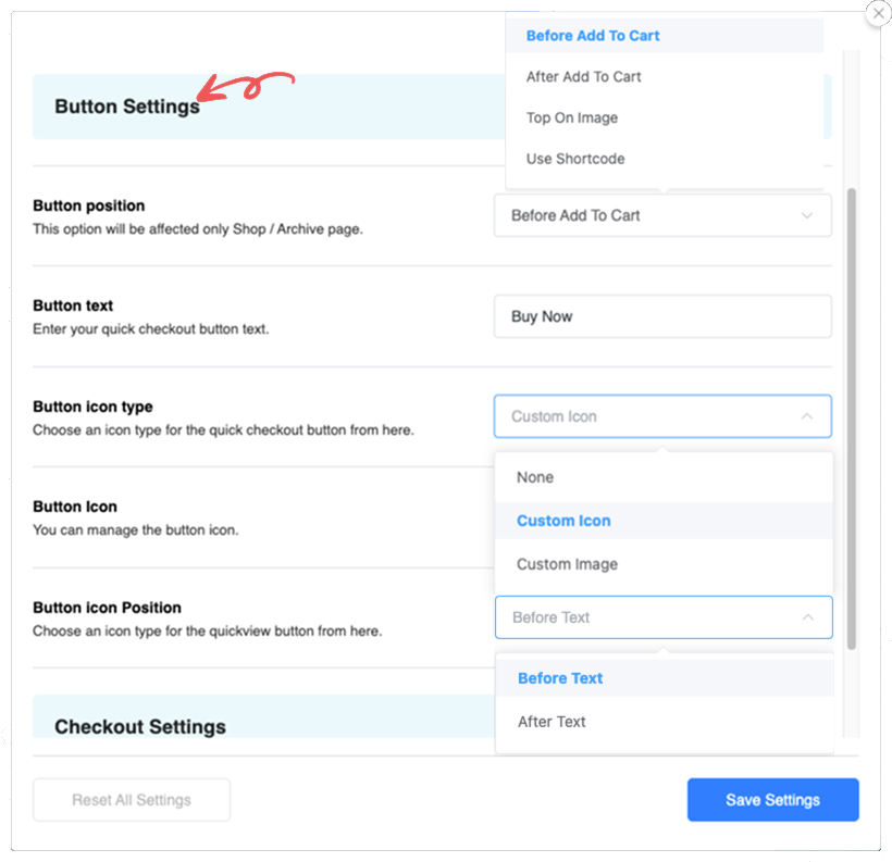 Button Setting - Quick Checkout