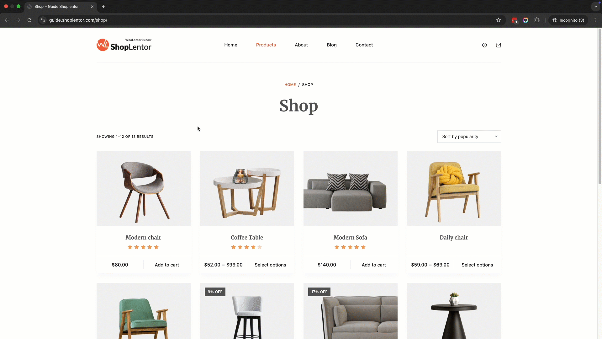 ShopLentor Checkout Field Manager streamlined interface showing simplified billing form with essential fields and order summary for Modern chair purchase with payment options