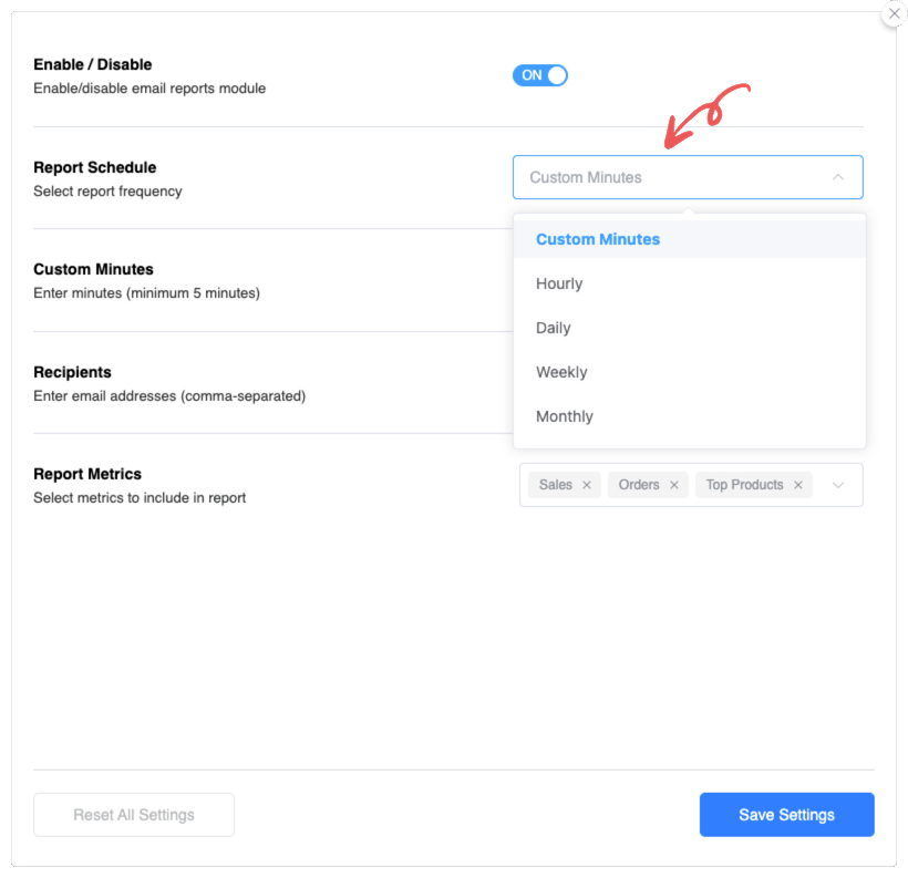 Configure Report Schedule Image - Sales Report Email