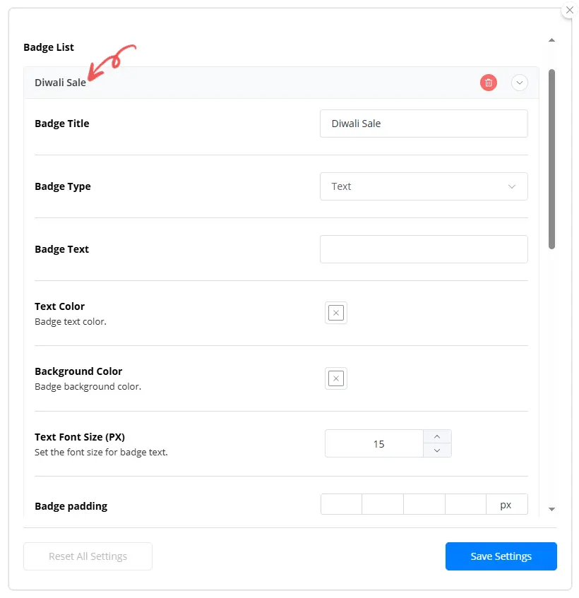 Product Badges Settings