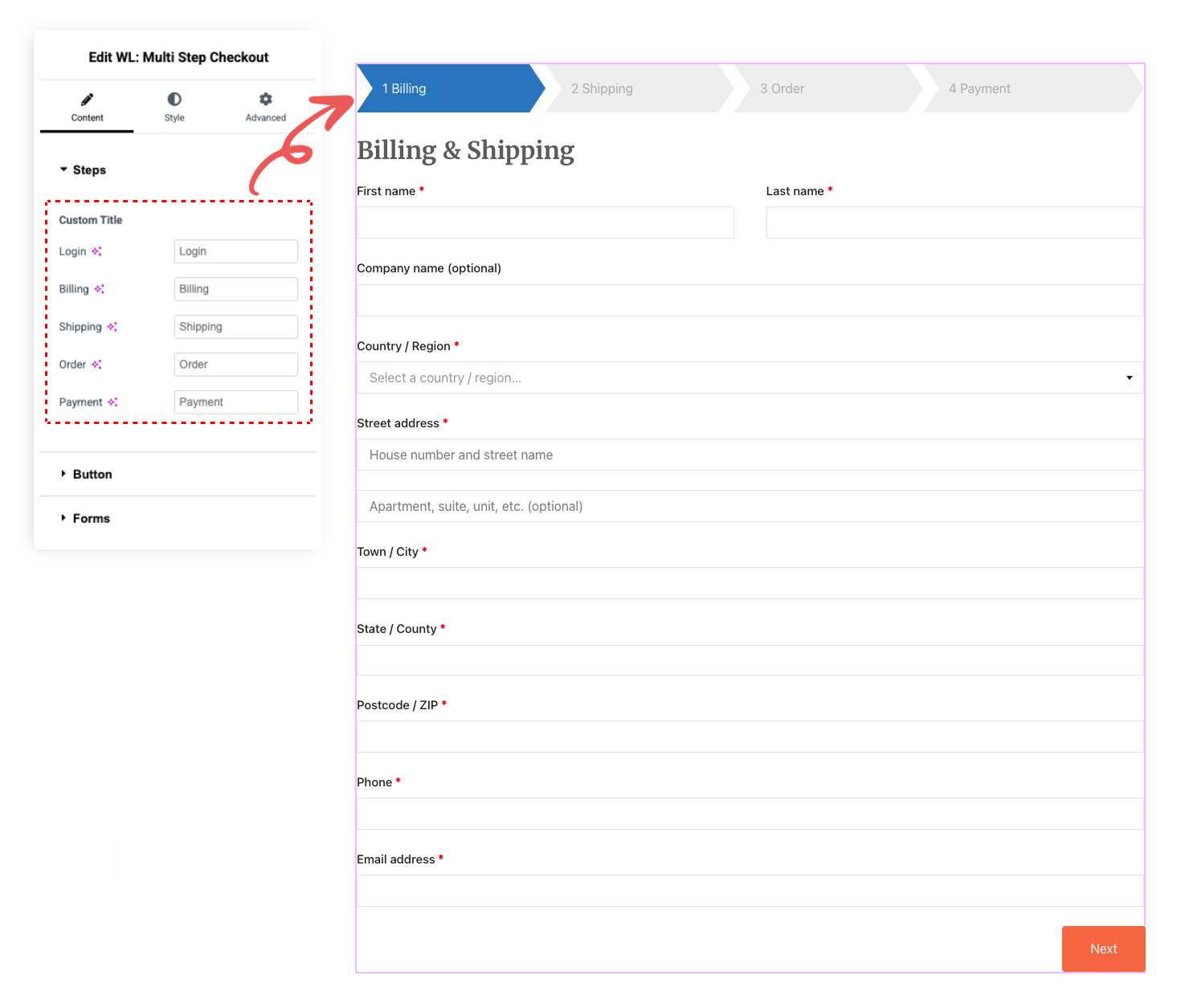 Step Label Customization Image - Multi-Step Checkout