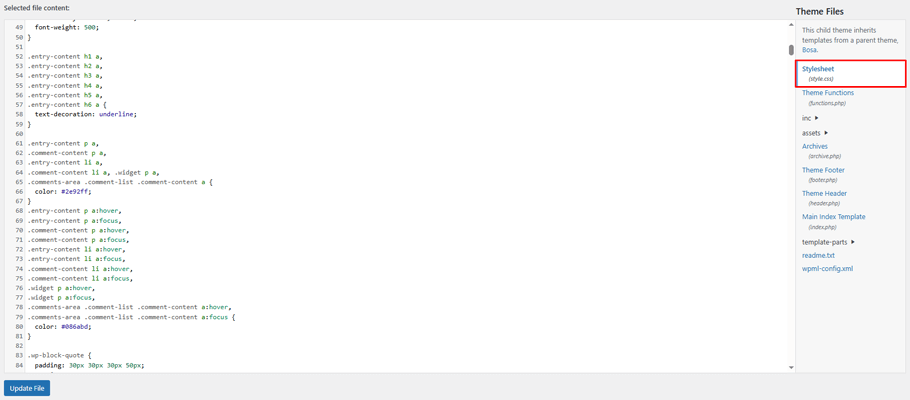 Add the CSS at the bottom style.css file