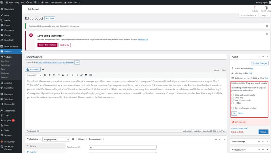 Catalog Visibility Drop Down Menu