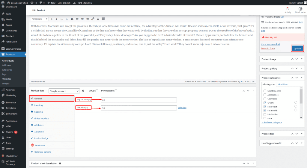 The General way to change the price of a Single Product