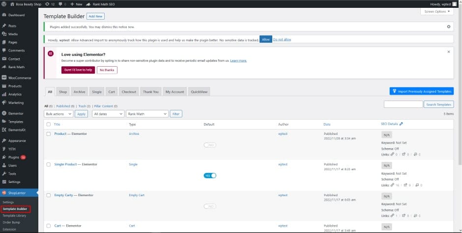 Go to ShopLentor Dashboard and Configure the Template Builder