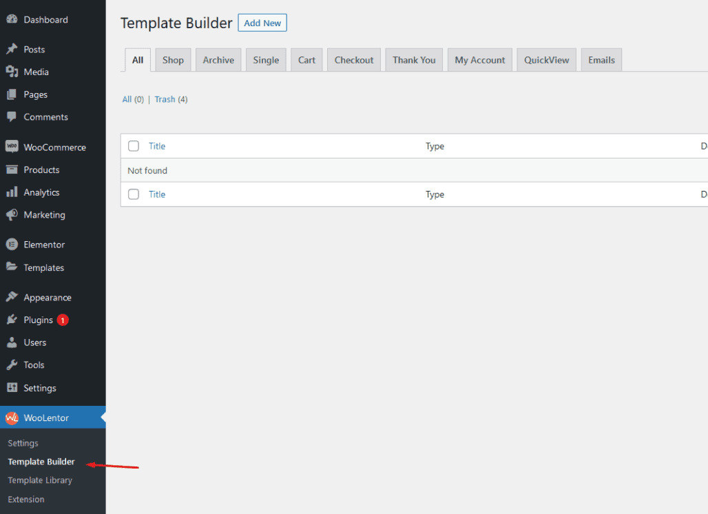 Click on WooLentor Menu and Go to Template Builder