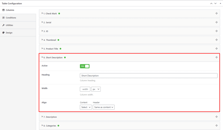Configure the Column