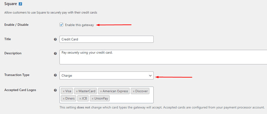 Enable Square Payment Gateway