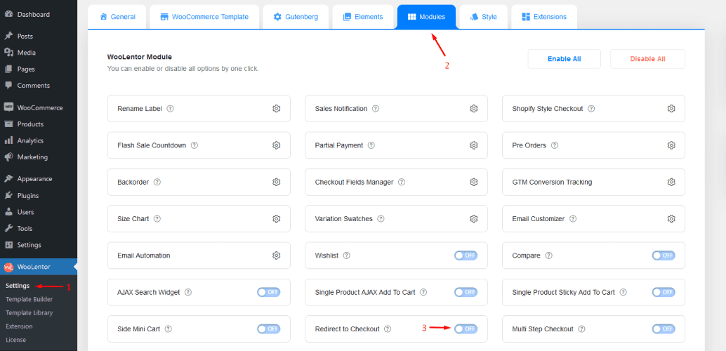 Enable the Redirect to Checkout on Add to Cart Module