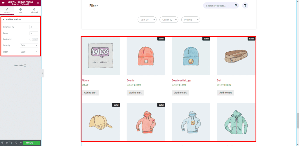 Product Archive Layout (Default)