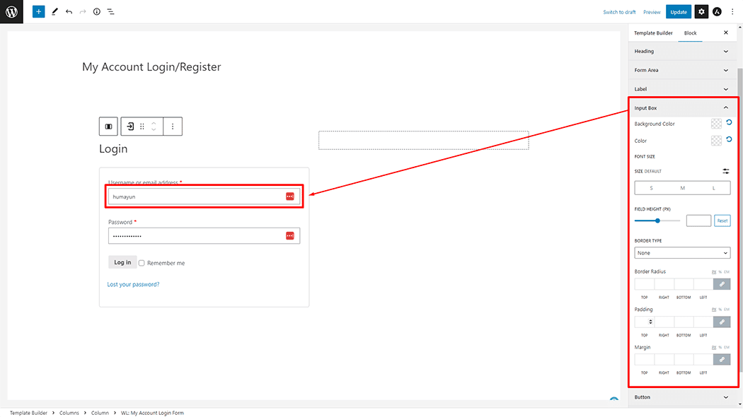 My Account Login Form Block