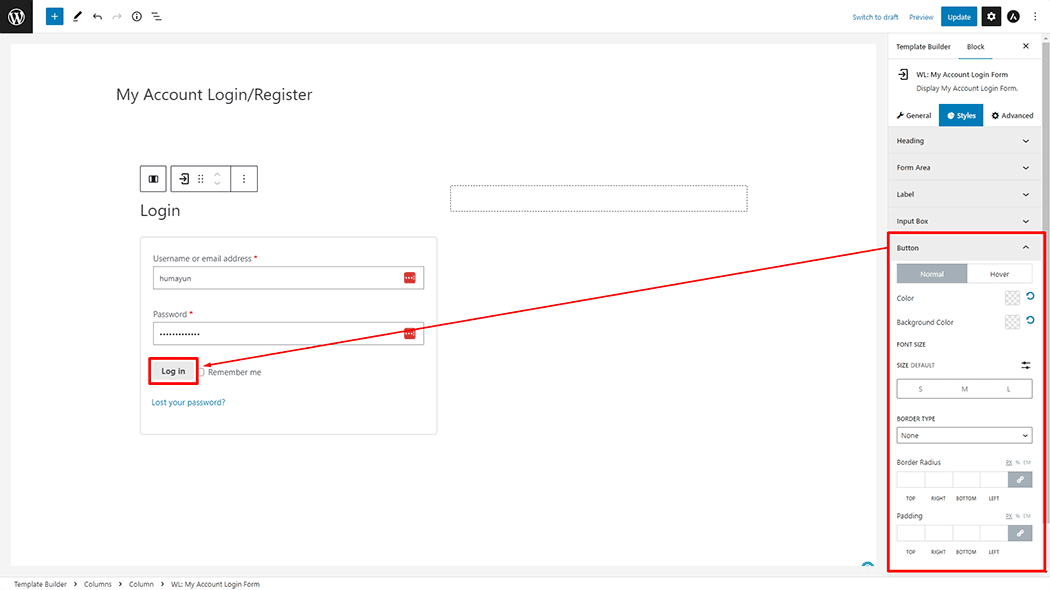 My Account Login Form Block