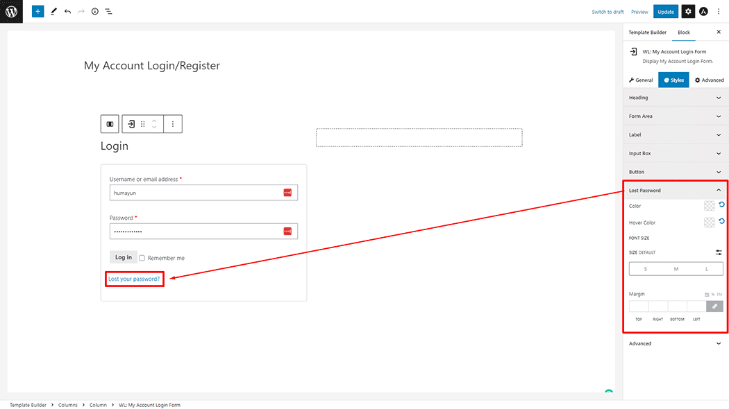 My Account Login Form Block
