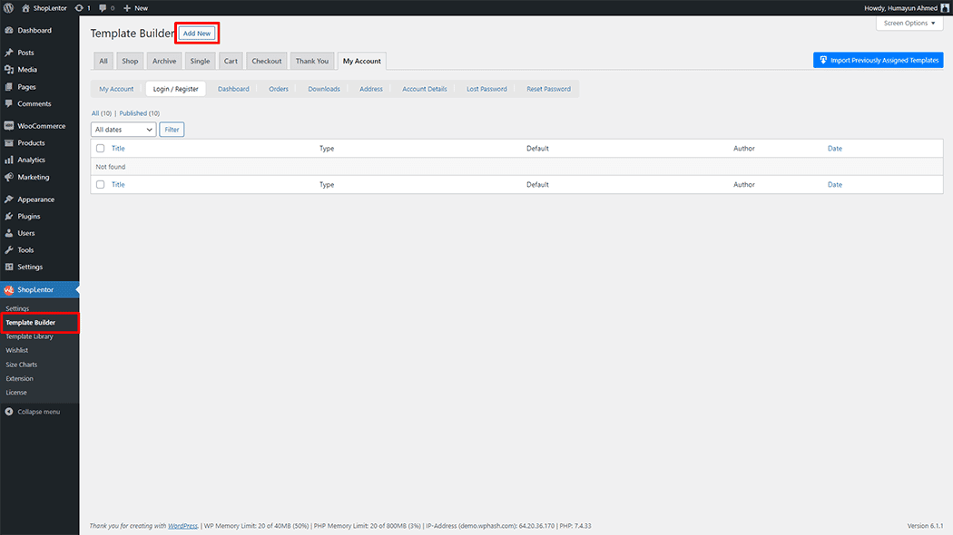 My Account Login Form Block