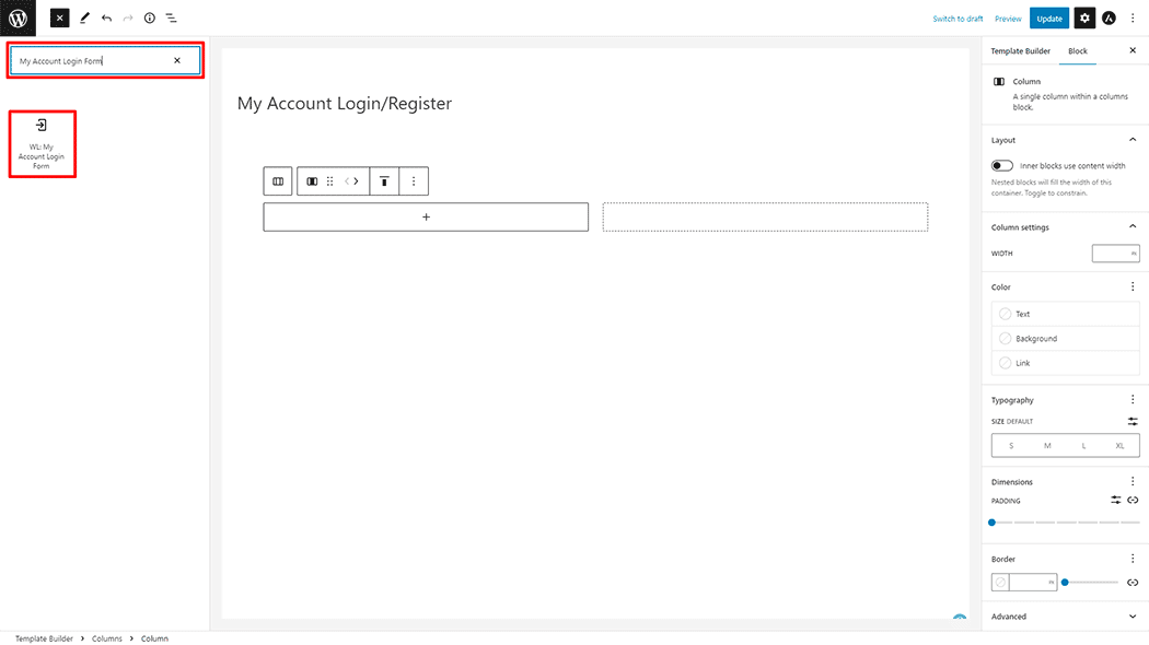My Account Login Form Block
