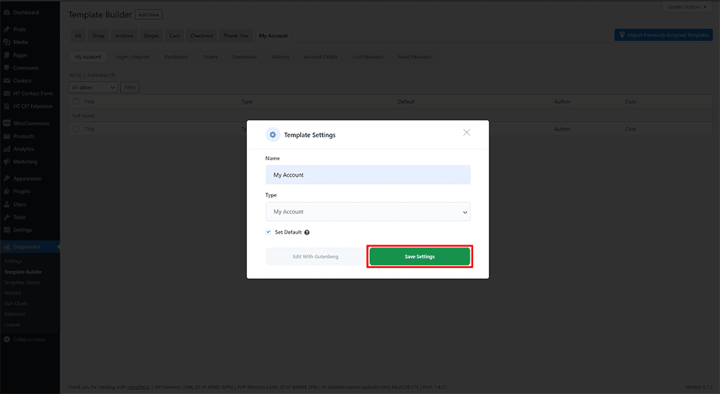 My Account Navigation