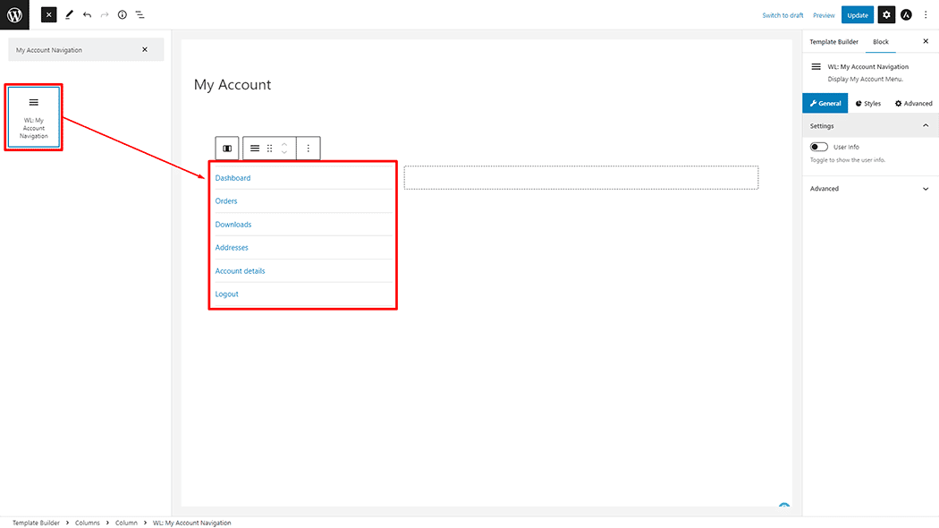 My Account Navigation
