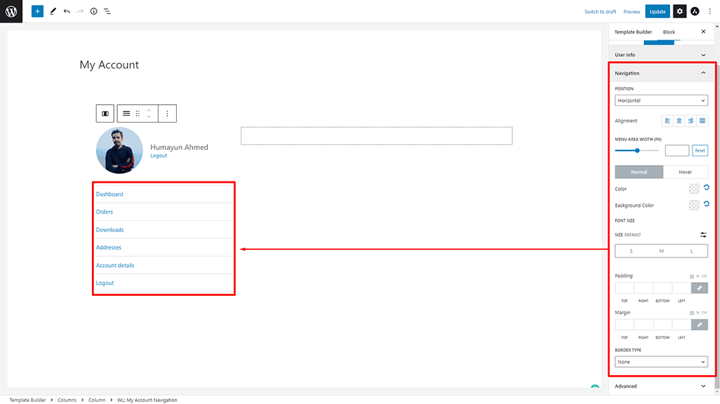 My Account Navigation
